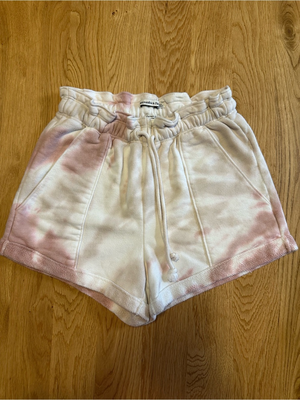 Abercrombie & Fitch Terry Tie Dye Sweat Shorts High Waist XS Pink/Ivory Pockets